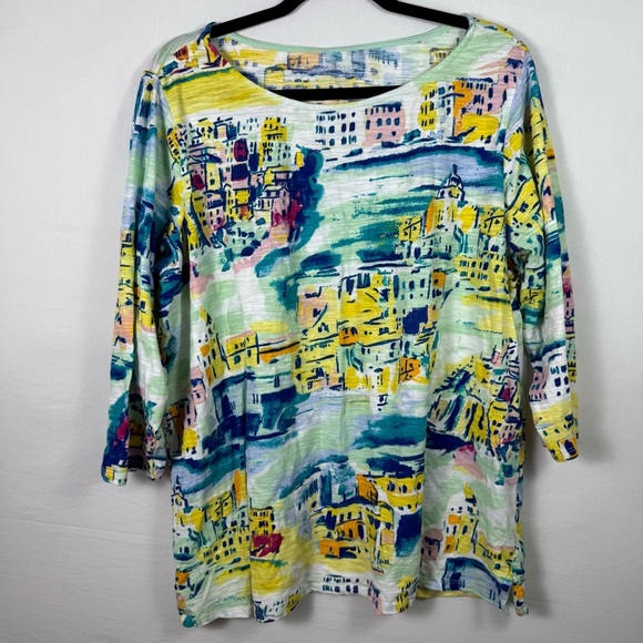 Kim Rogers Yellow and Blue Blouse Women’s Size 1X - Picture 1 of 5